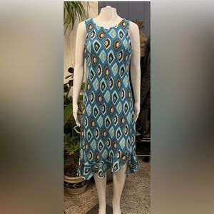 Ronni Nicole Blue and Brown Diamond Pattern Midi Dress